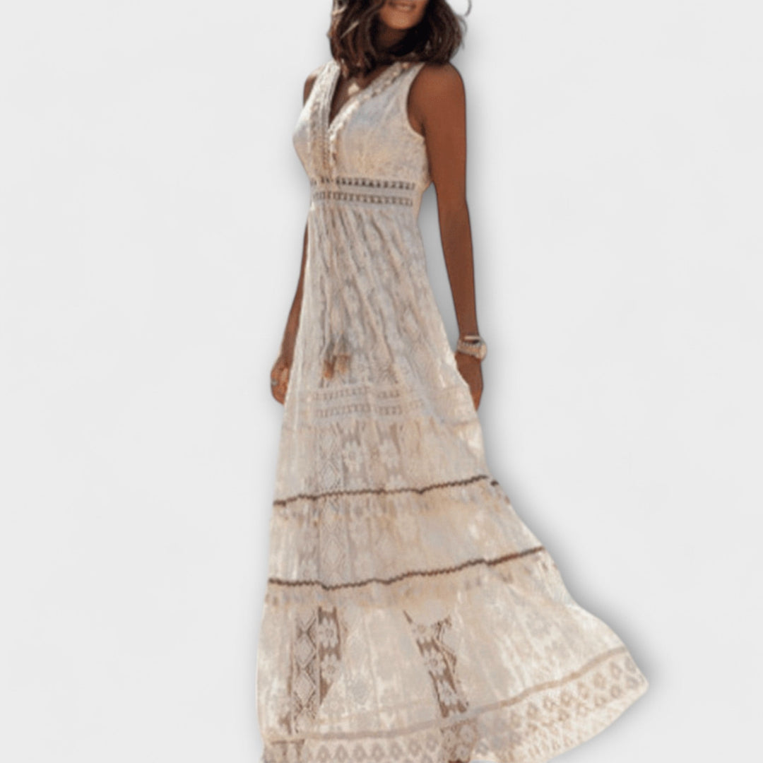 Paige - Vestido bohemio color crema