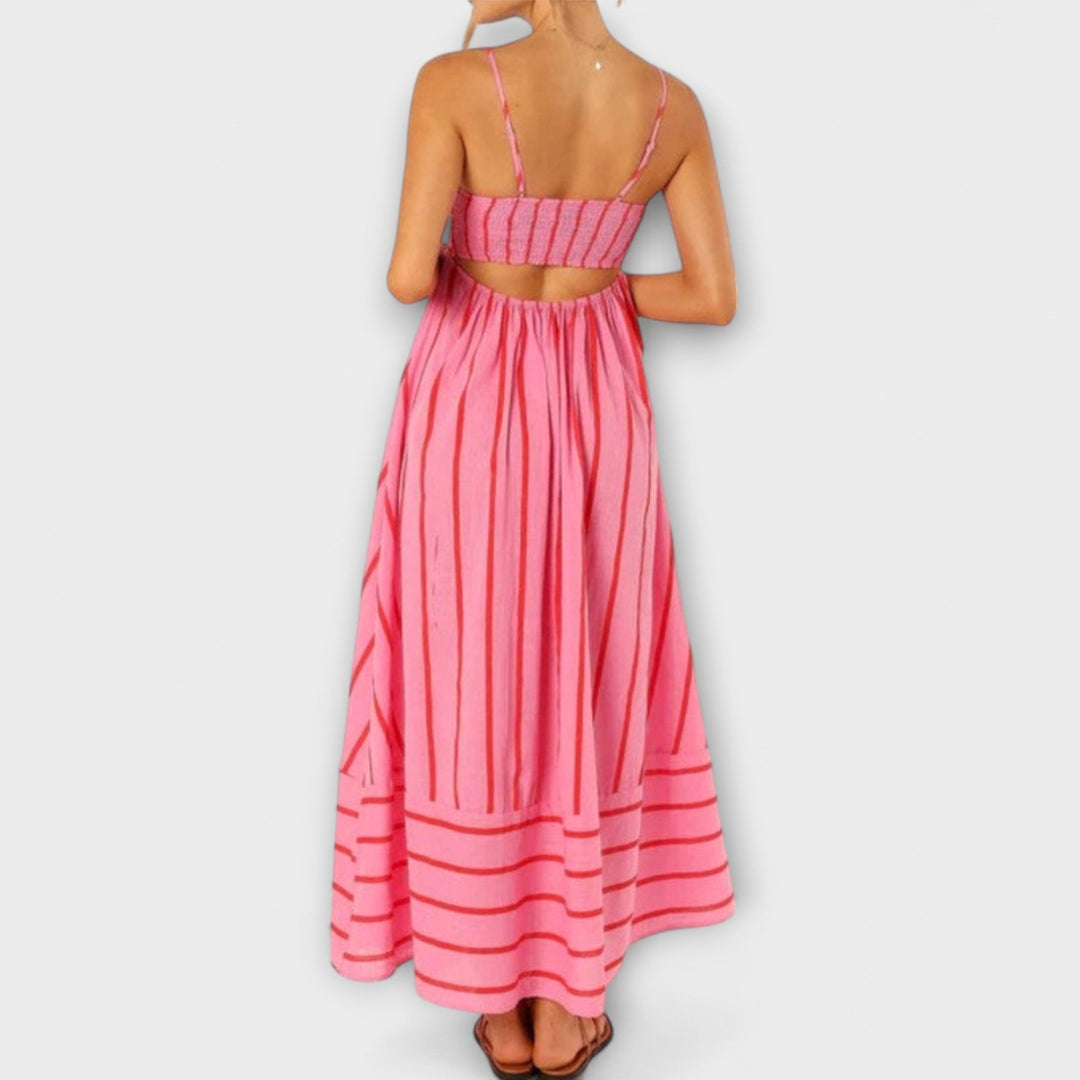 Svea - Vestido maxí a rayas rosas
