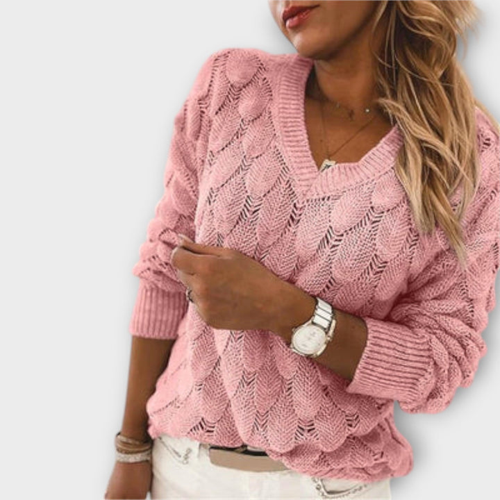 Noemier - Jersey con escote en V y diseño de agujeros