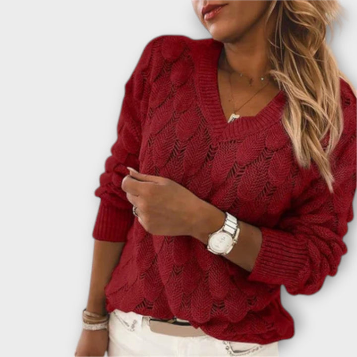 Noemier - Jersey con escote en V y diseño de agujeros