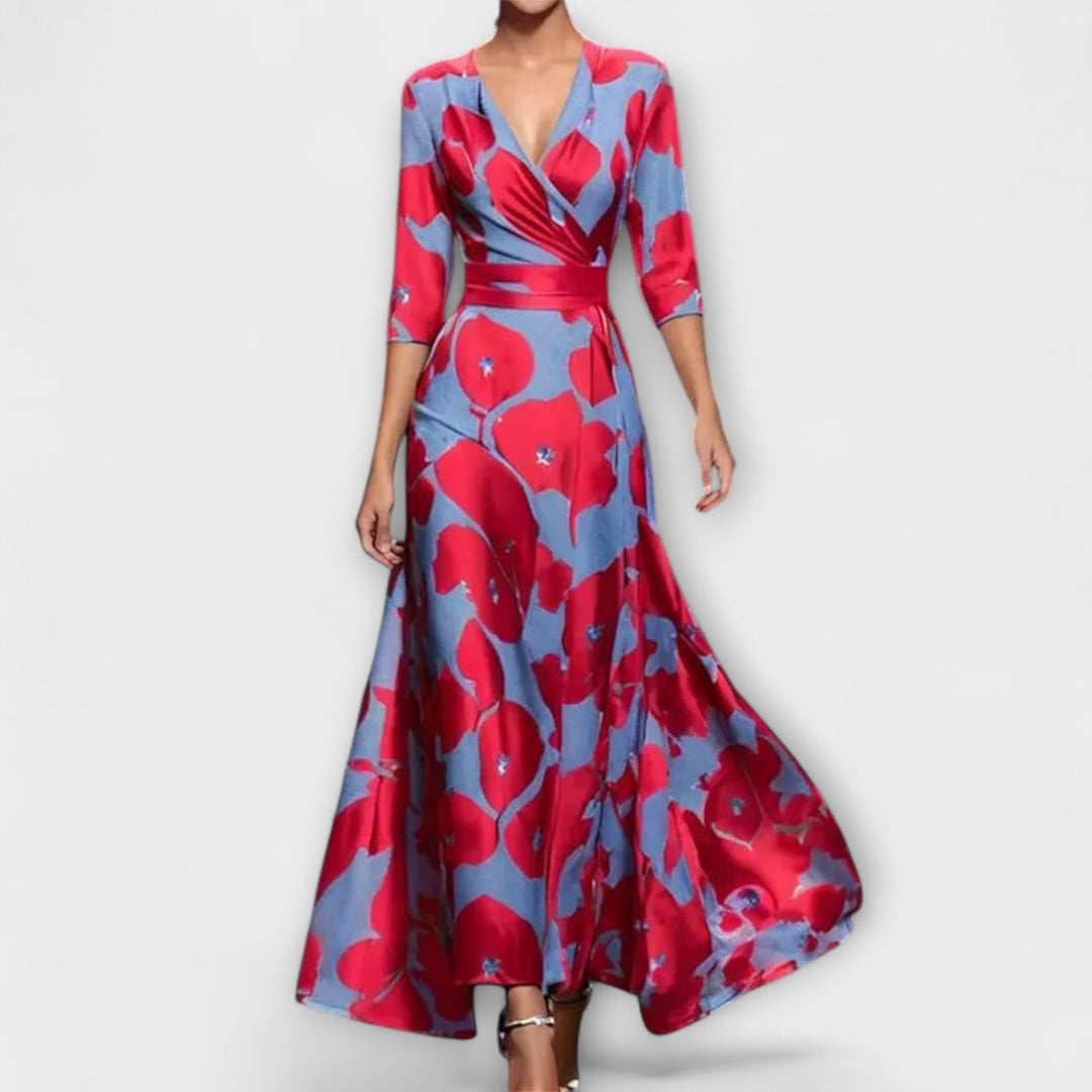 Alma - Vestido blanco y azul con estampado de flores