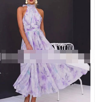 Aurora - Vestido con escote halter y estampado acuarela