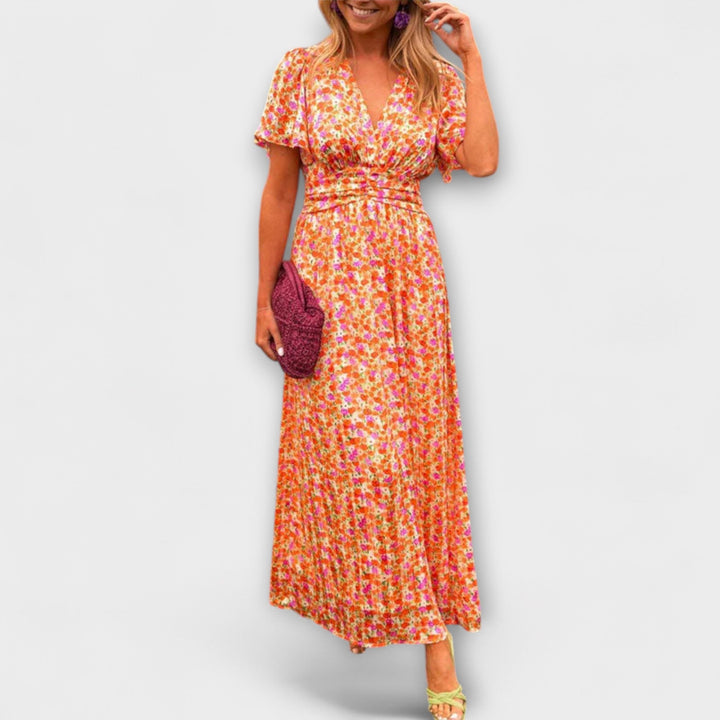 Elsie - Vestido maxi naranja con escote en V