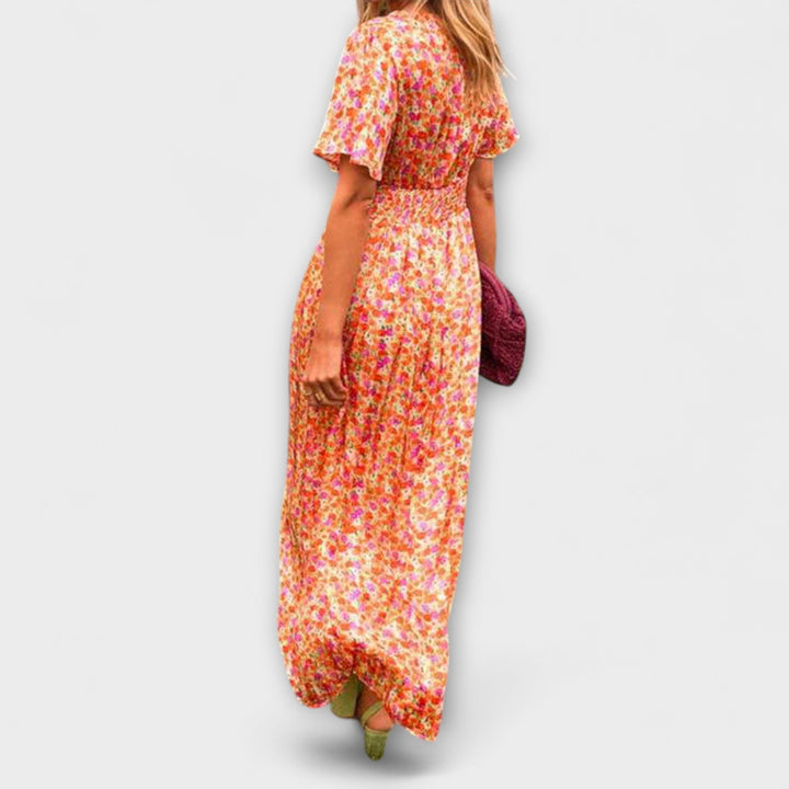 Elsie - Vestido maxi naranja con escote en V