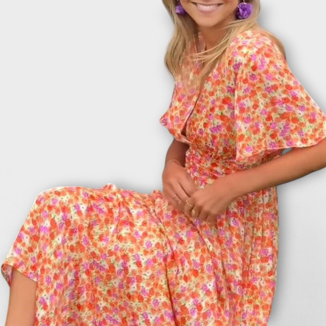 Elsie - Vestido maxi naranja con escote en V