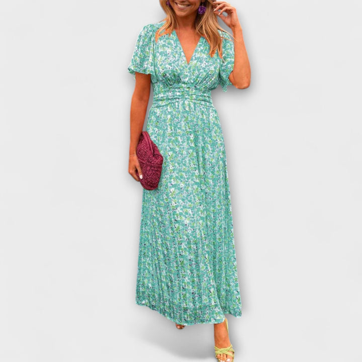 Elsie - Vestido maxi naranja con escote en V