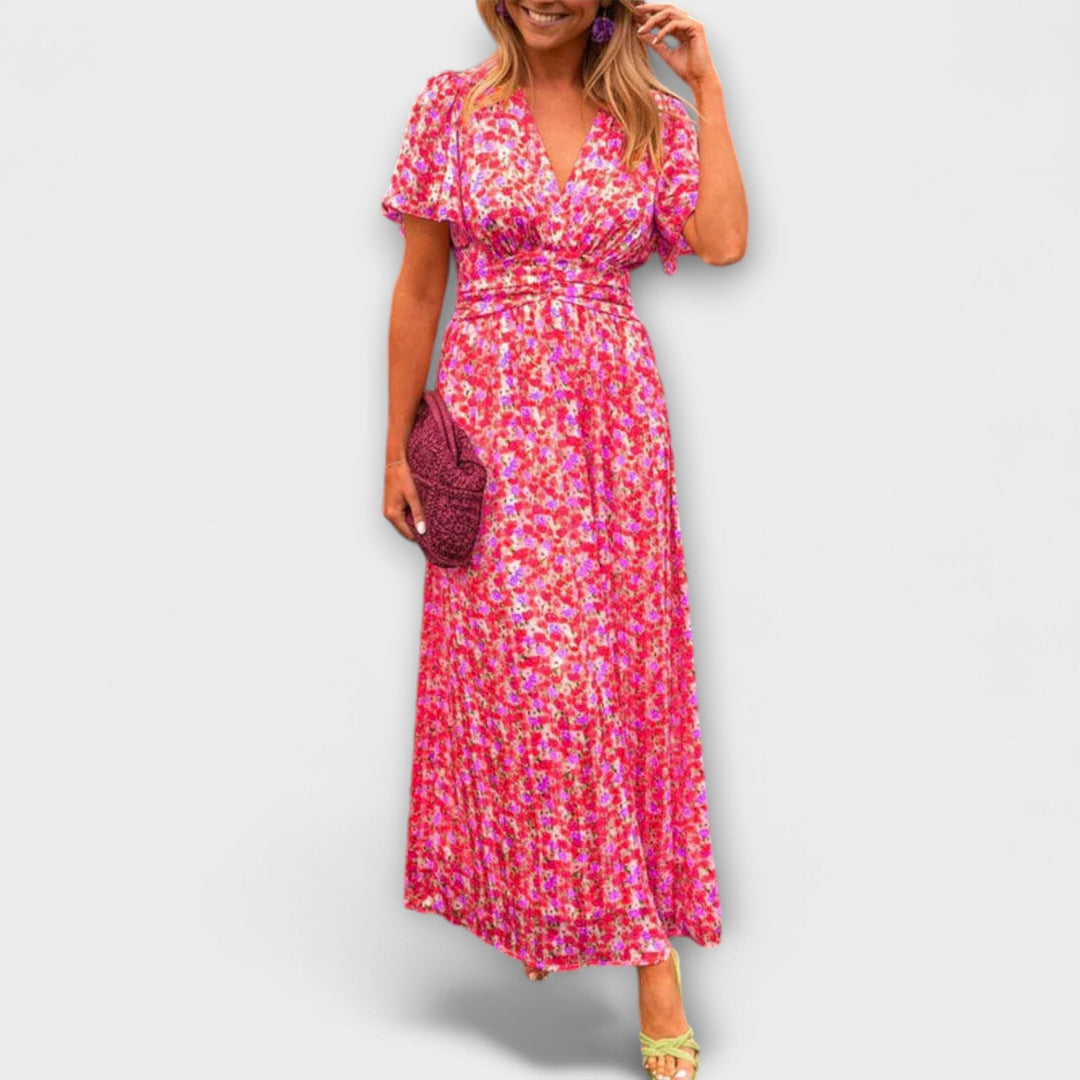 Elsie - Vestido maxi naranja con escote en V