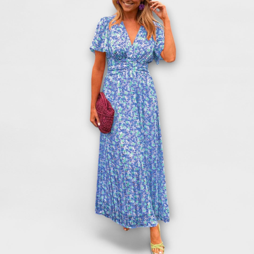 Elsie - Vestido maxi naranja con escote en V