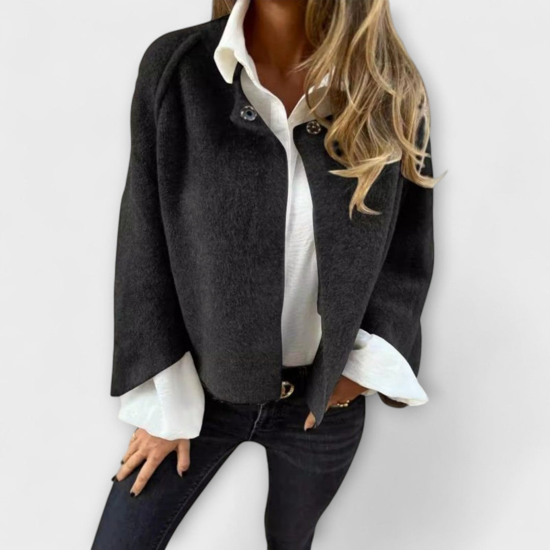Lena - Chaqueta corta beige con cuello redondo