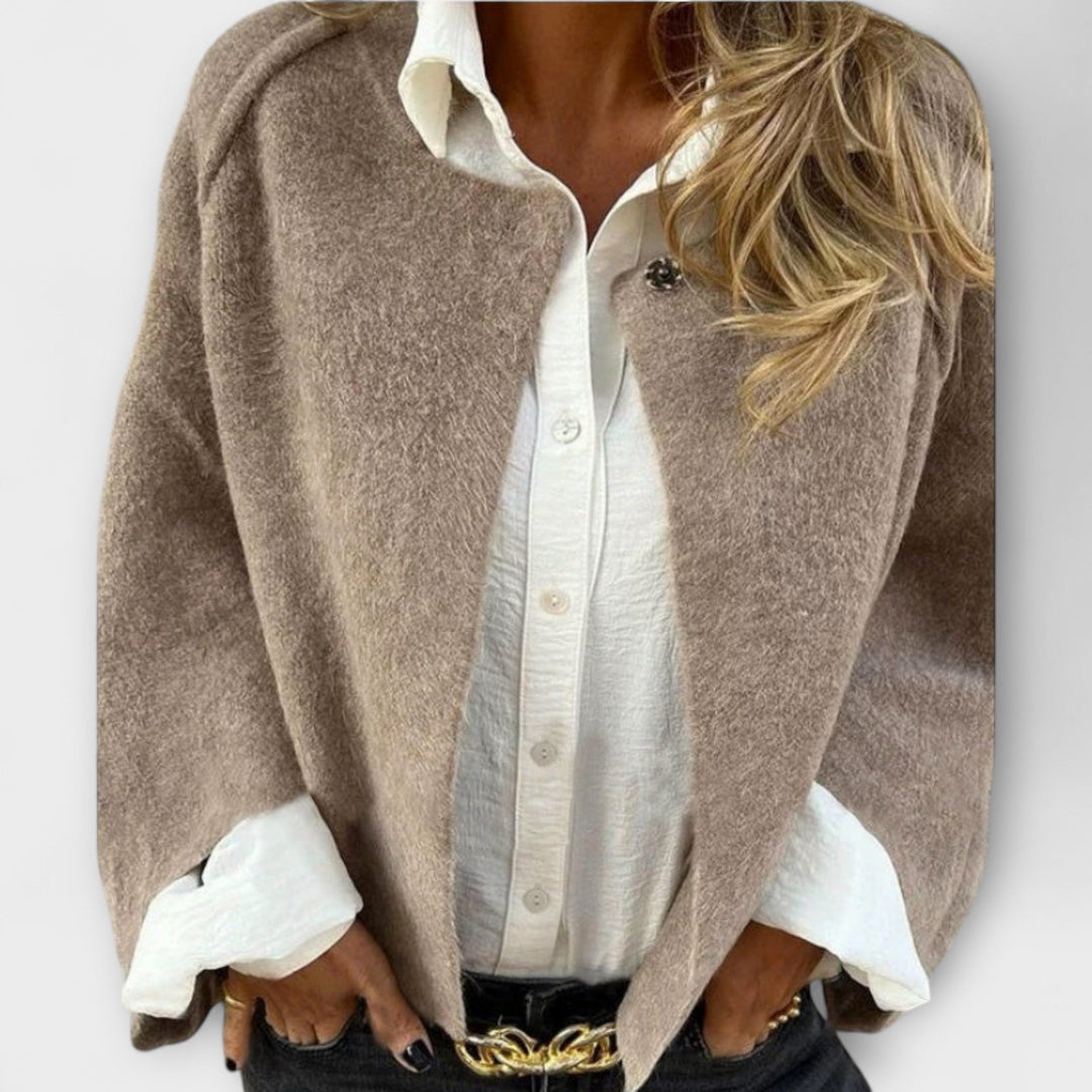 Lena - Chaqueta corta beige con cuello redondo