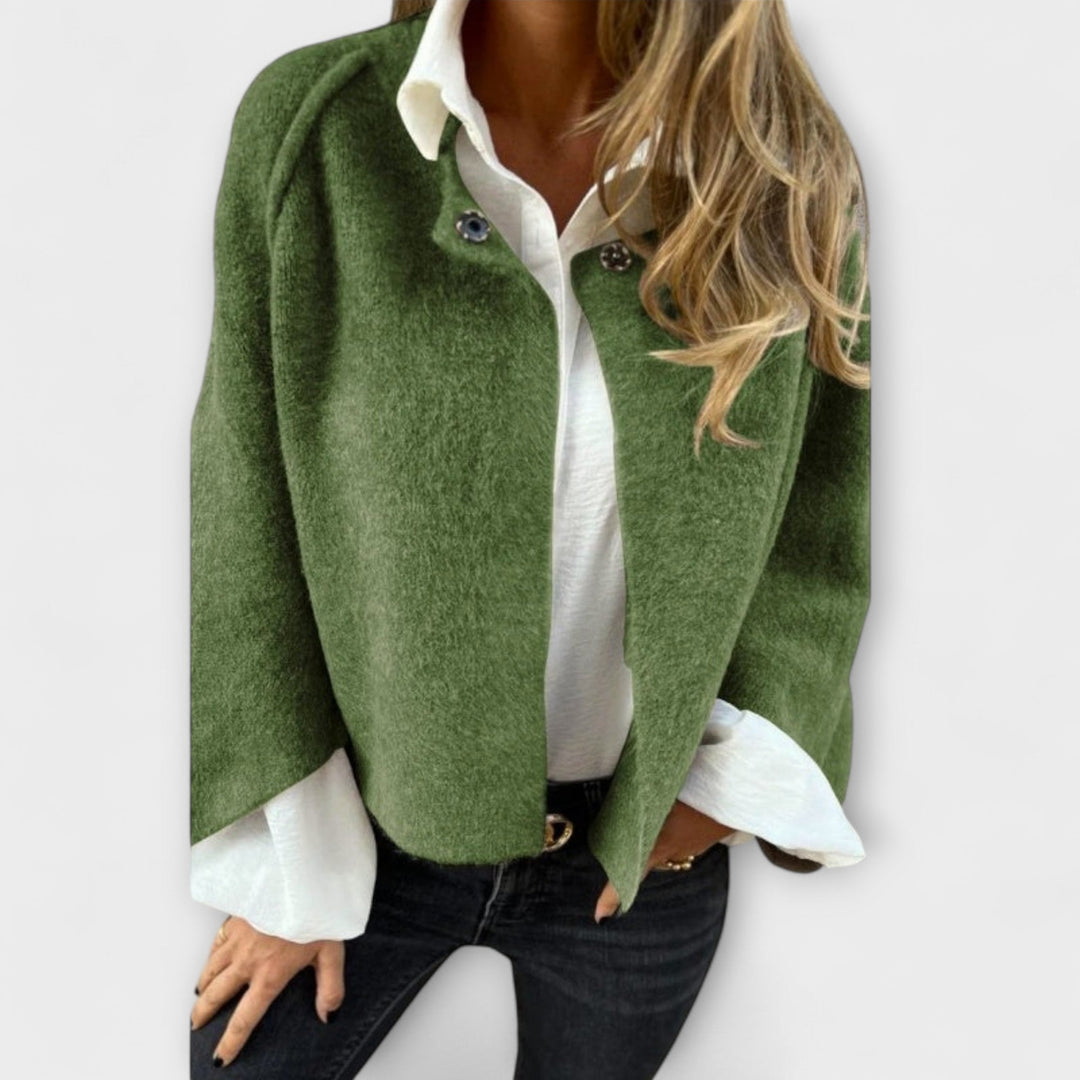 Lena - Chaqueta corta beige con cuello redondo