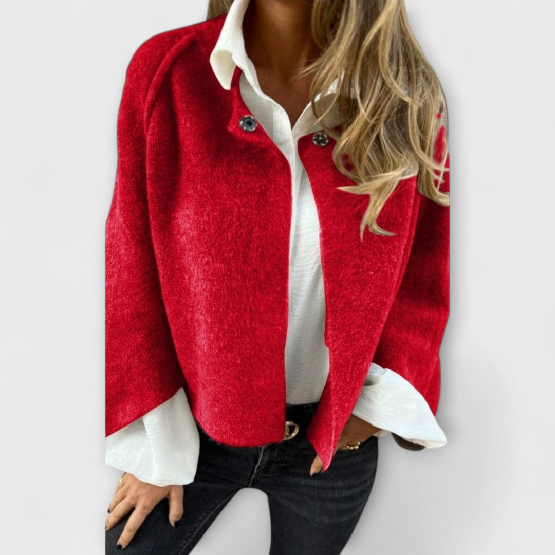 Lena - Chaqueta corta beige con cuello redondo