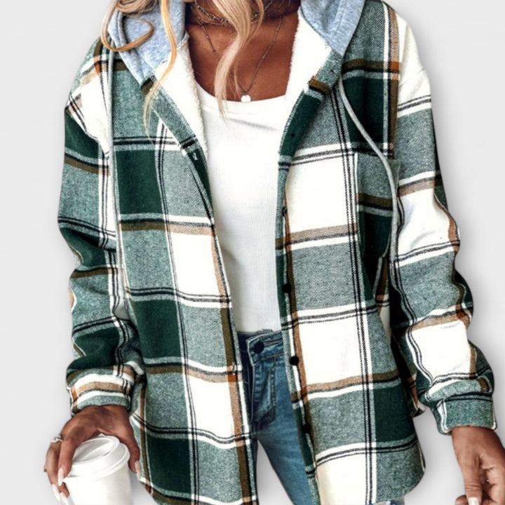 Zelina - Sudadera con capucha a cuadros verde y blanca