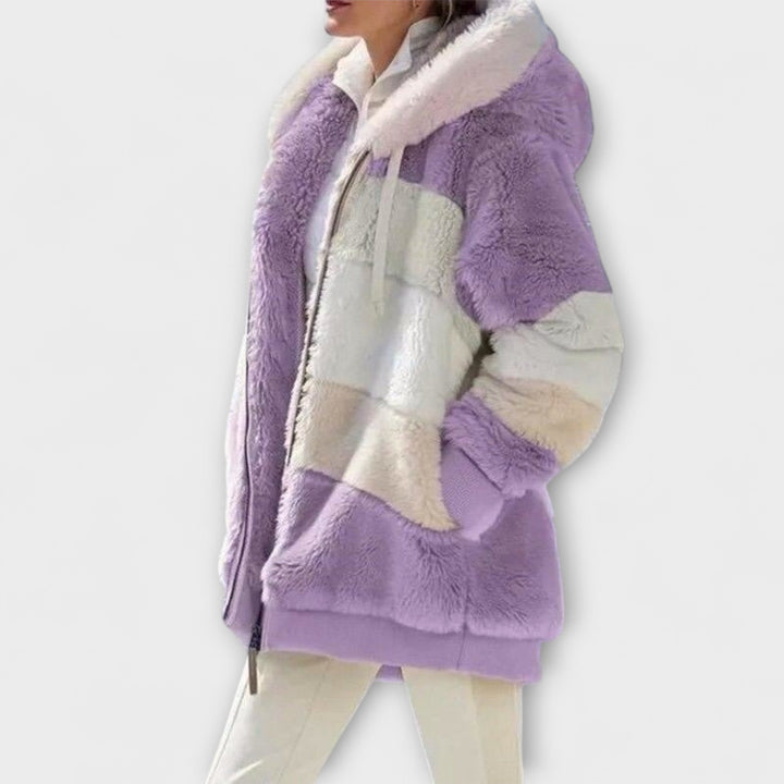 Erika - Chaqueta de invierno beige y acogedora con bloques de color