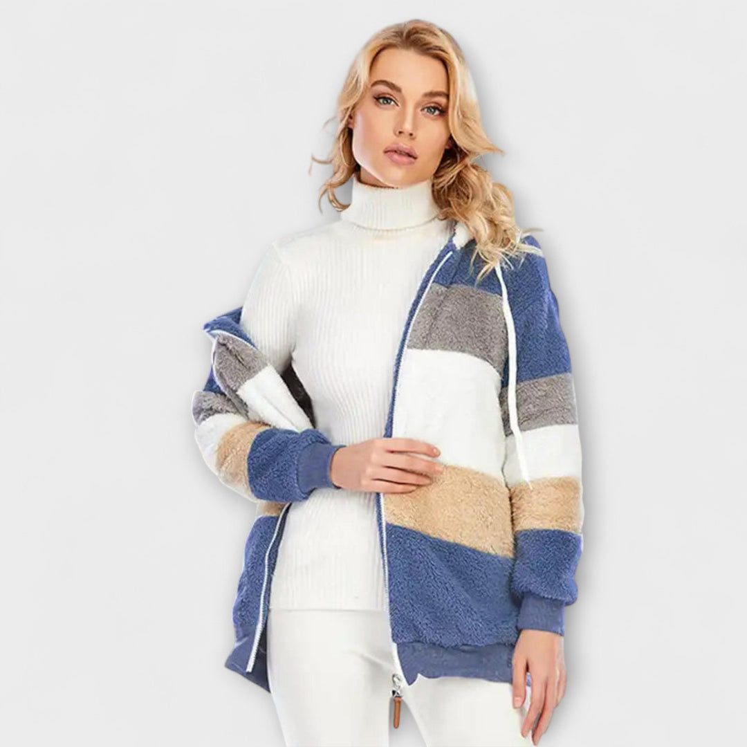 Erika - Chaqueta de invierno beige y acogedora con bloques de color