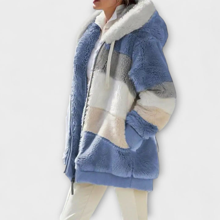Erika - Chaqueta de invierno beige y acogedora con bloques de color