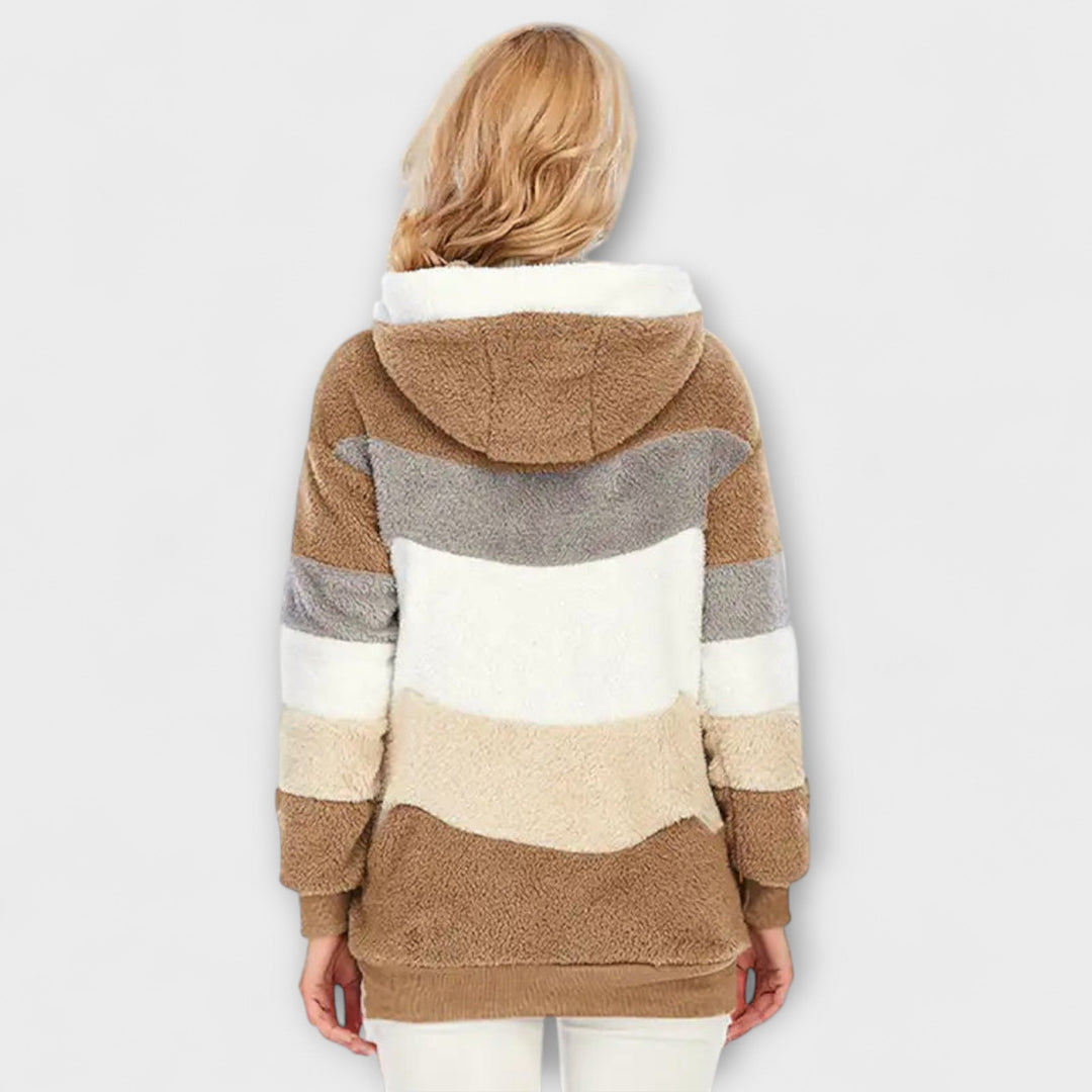 Erika - Chaqueta de invierno beige y acogedora con bloques de color