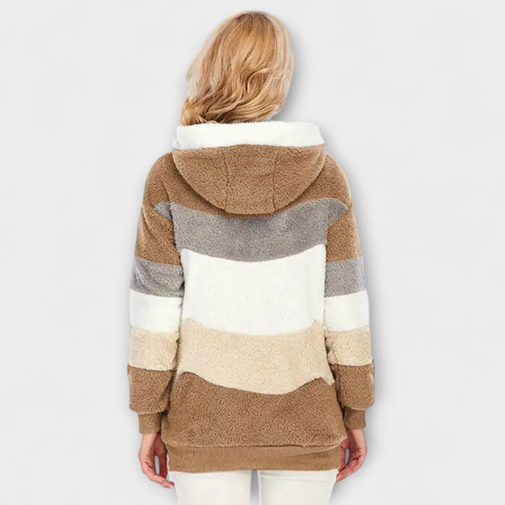Erika - Chaqueta de invierno beige y acogedora con bloques de color