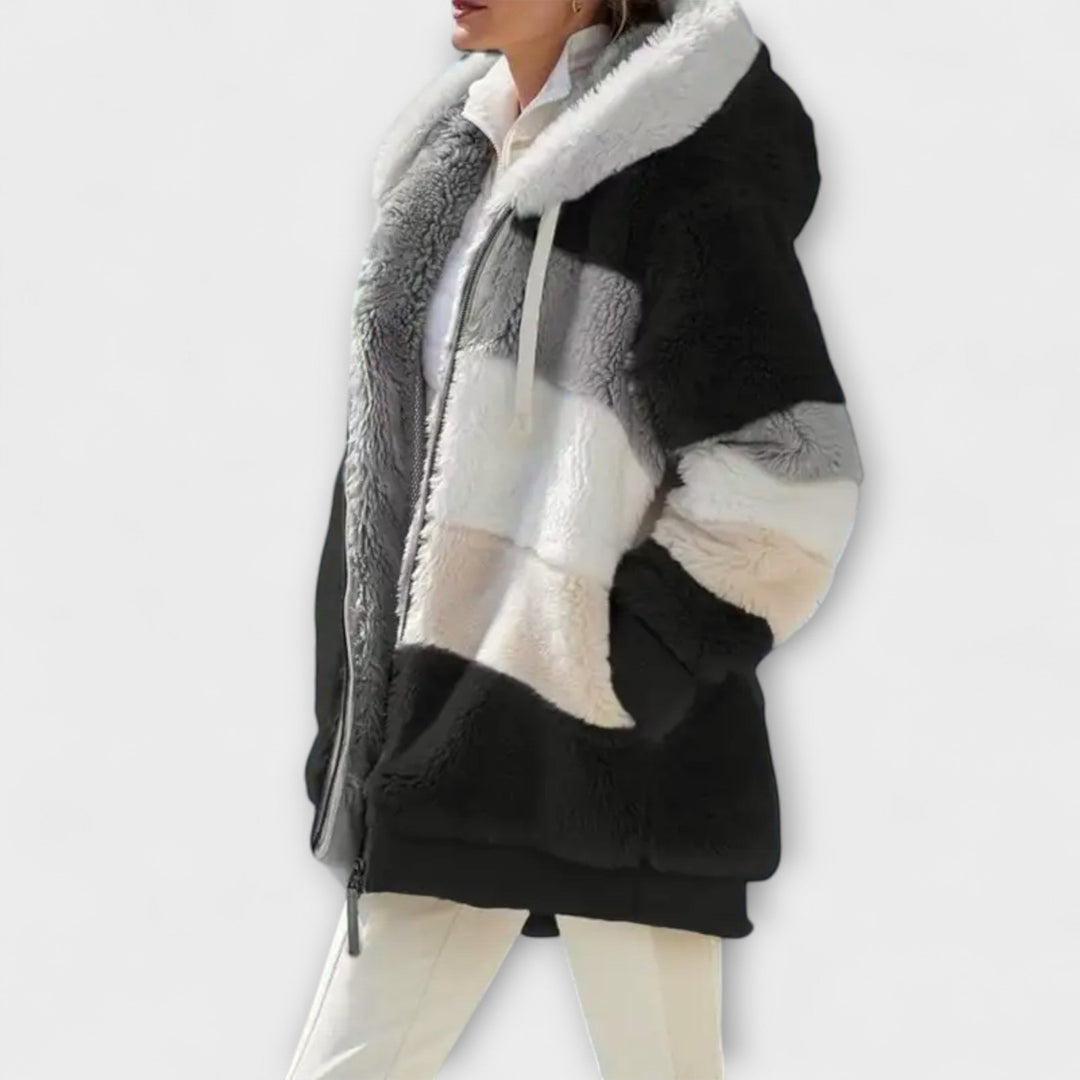 Erika - Chaqueta de invierno beige y acogedora con bloques de color
