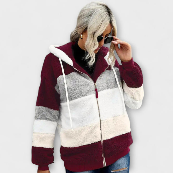 Erika - Chaqueta de invierno beige y acogedora con bloques de color