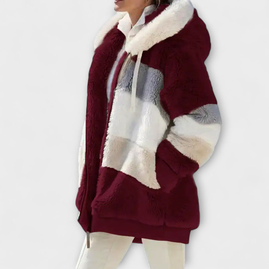 Erika - Chaqueta de invierno beige y acogedora con bloques de color