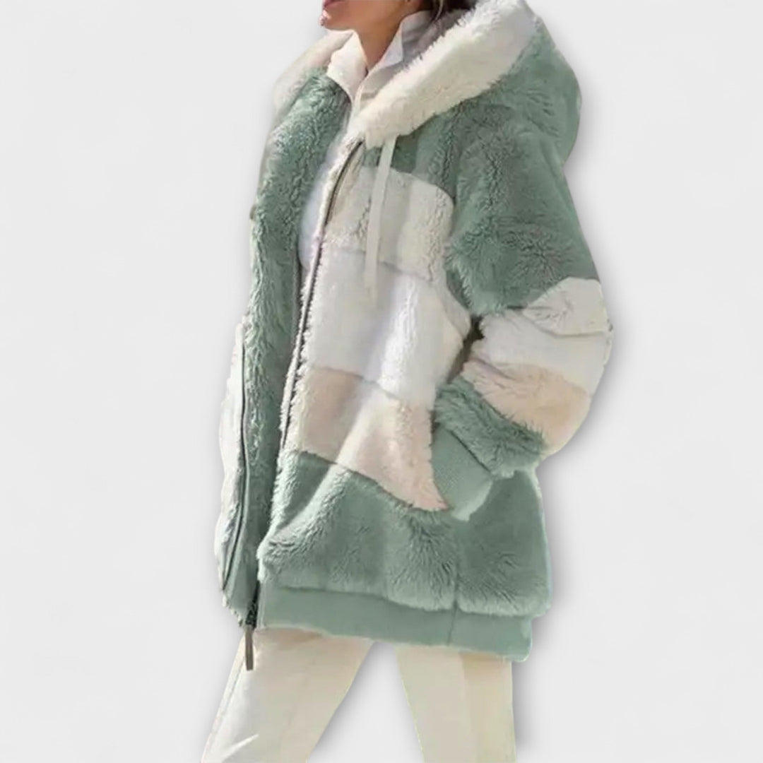 Erika - Chaqueta de invierno beige y acogedora con bloques de color