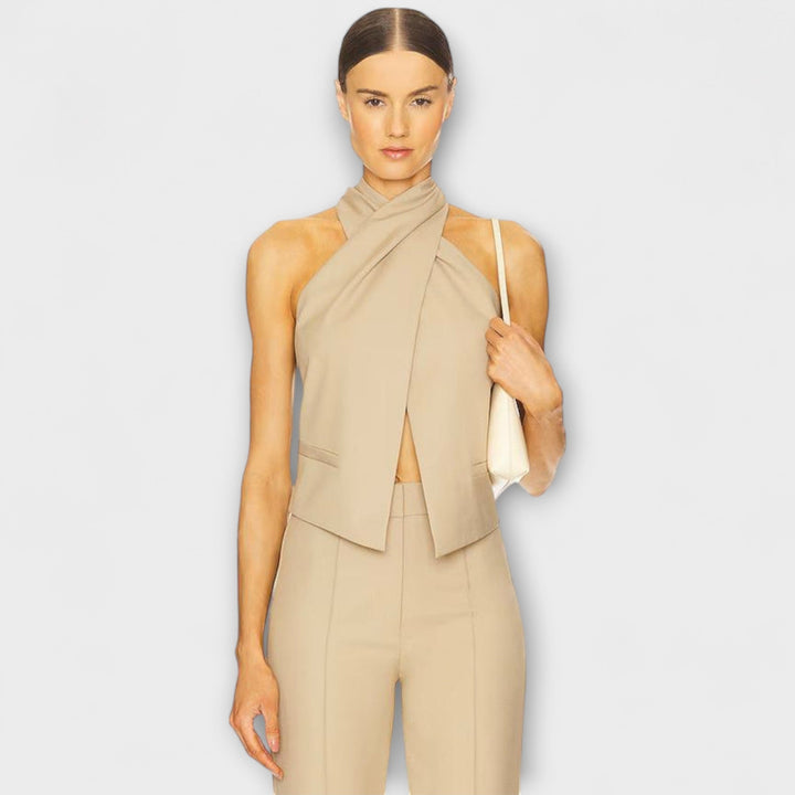 Juni - Top halter crisscross beige
