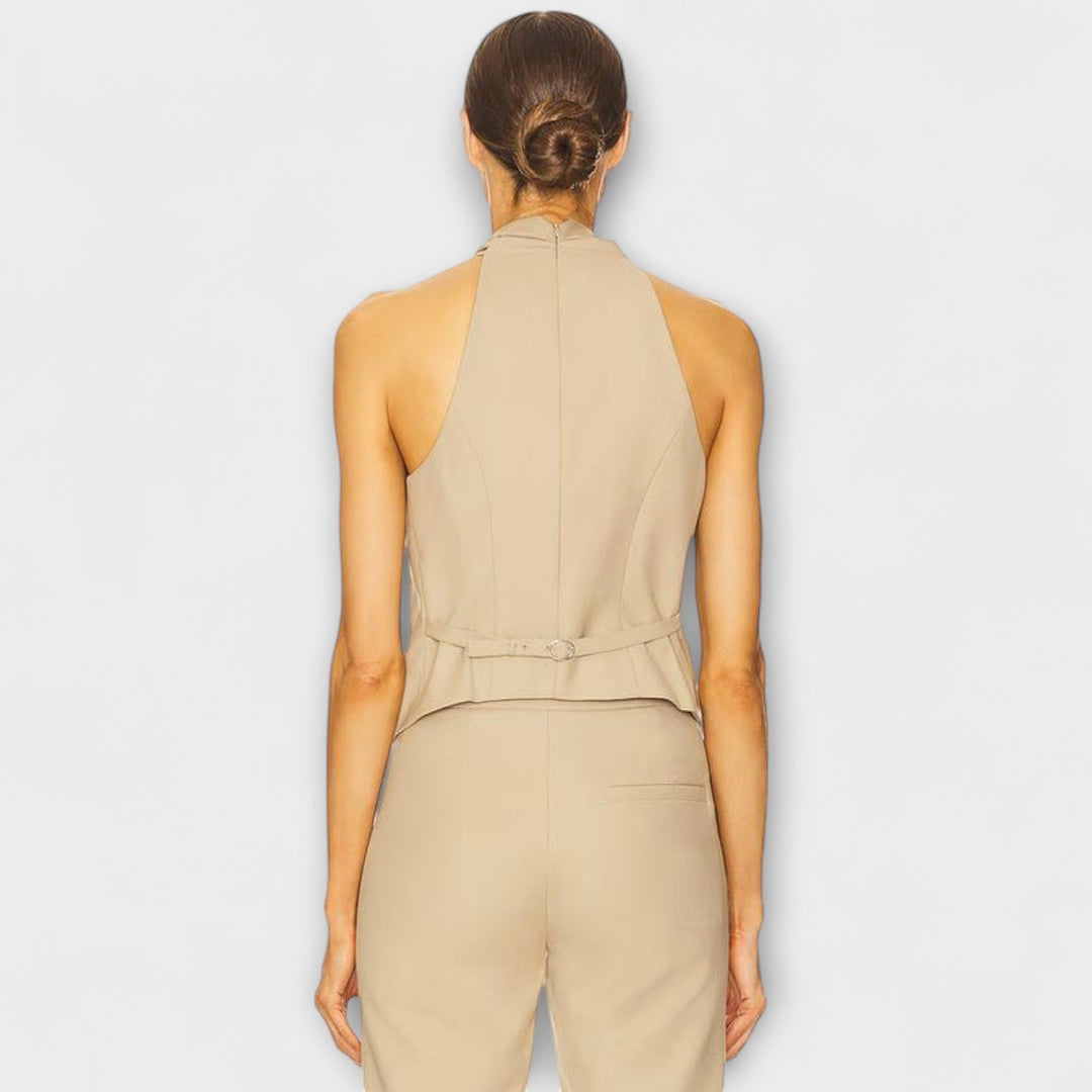 Juni - Top halter crisscross beige
