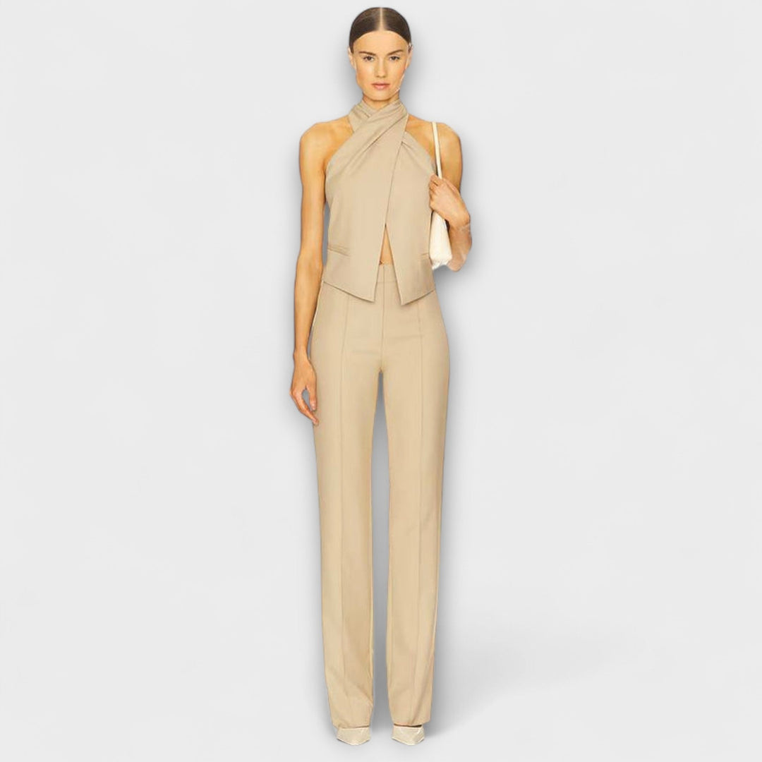 Juni - Top halter crisscross beige